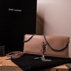 YVES SAINT LAURENT  Lambskin Monogram Tassel Kate 99 in Gold Sand